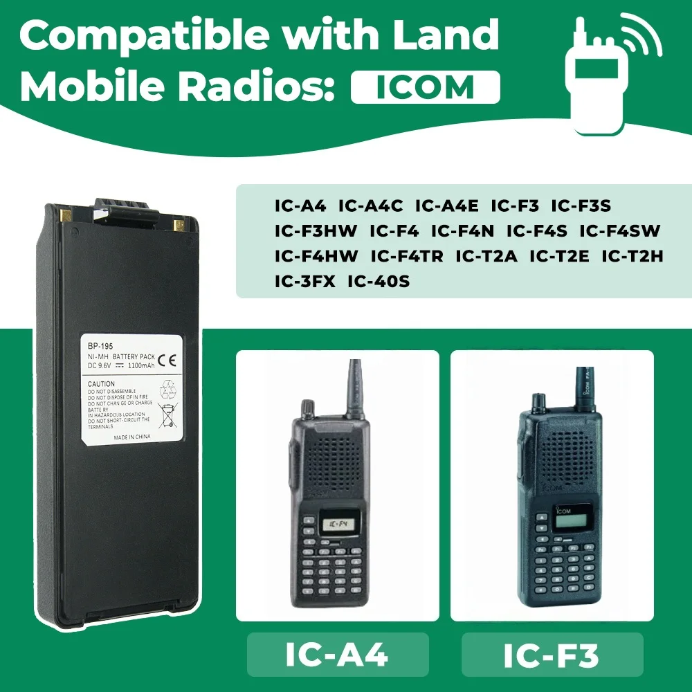 Фото BP-195 NI-MH аккумулятор для ICOM IC-A4 IC-A4E IC-F3 IC-F3S IC-F4 IC-F4N IC-T2A IC-T2E IC-F4SW BP-196 FM-радио с авиапочтой №4