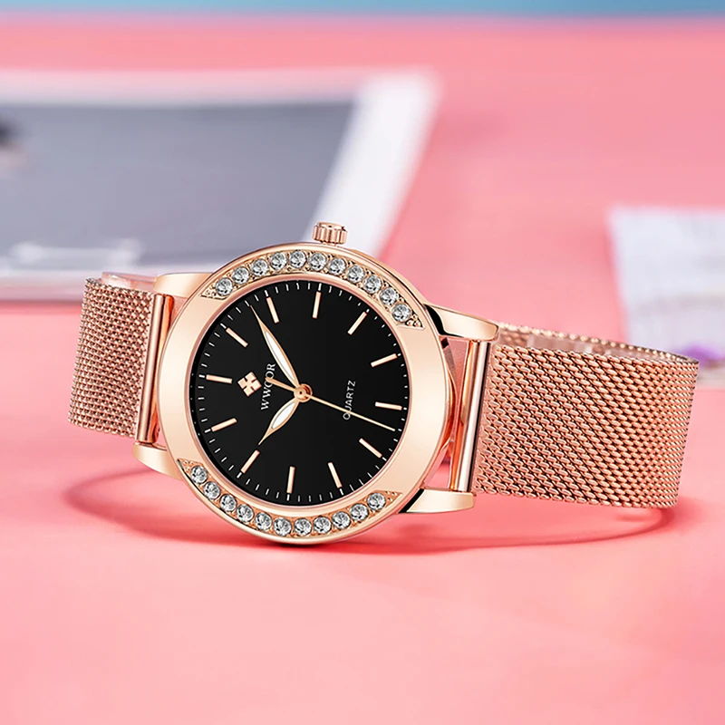 WWOOR Fashion Women's Watch Elegant Ladies Quartz Wristwatches Diamond Dial Luminous Watches Female Clock Women New Montre Femme