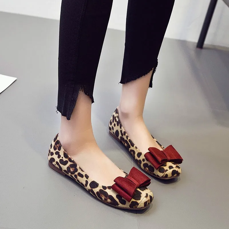 

Женская замшевая обувь Slyte в Корейском стиле с узлом, весенне-осенняя модная обувь на плоской подошве, Женские Повседневные Легкие балетки с леопардовым принтом