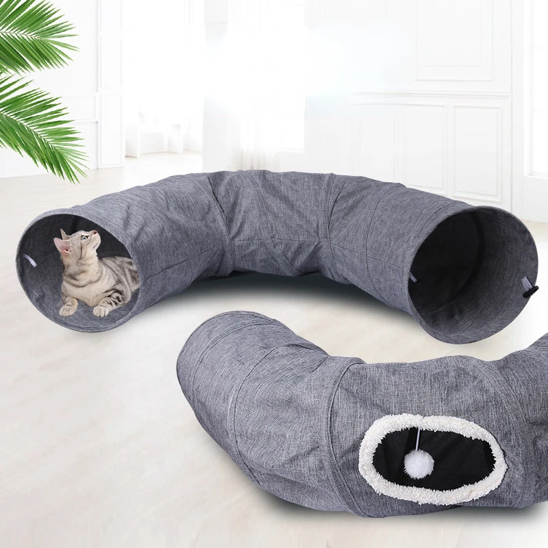 

Cat Tunnel Scratch-resistant Foldable Canvas Material Blue and Gray Cat Tunnel Toy Kitten Rabbit Tunnel Pet Supplies