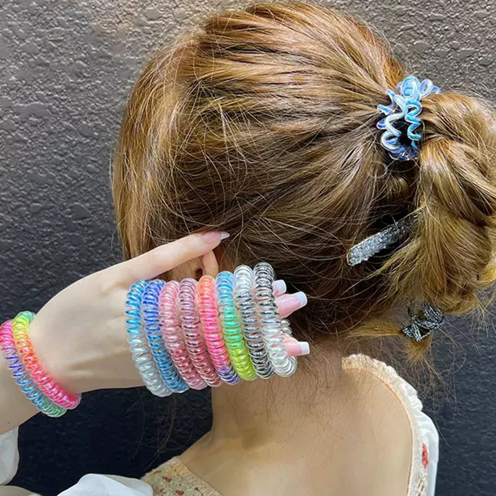 

Fashion Multicolor Telephone Wire Elastic Hairband Scrunchies Spiral Rubber Band Hair Tie Gum Headband Ponytail Hair Accessories