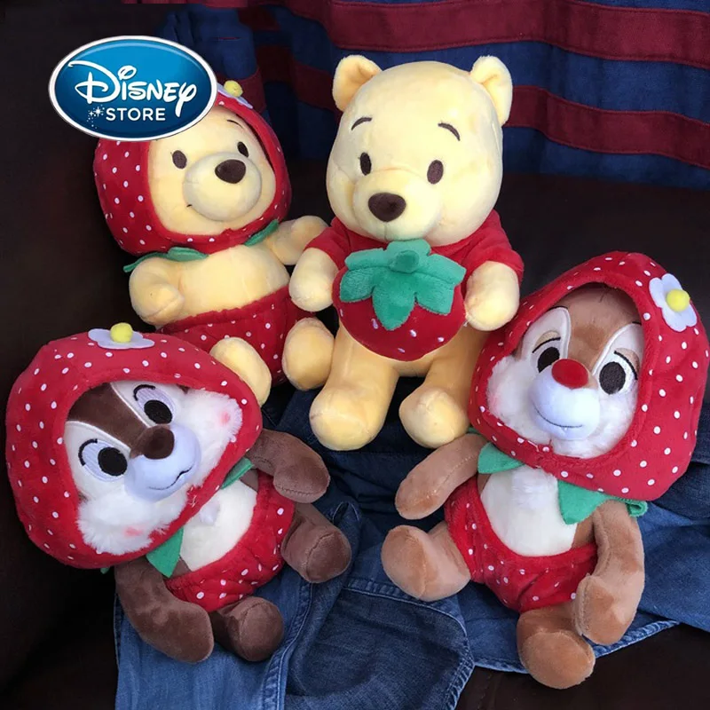 

New Disney 22CM Strawberry Winnie the Pooh Plush Doll Japanese Style Chip Dale Chipmunk Cartoon Cute Ornament Best Gift For Girl