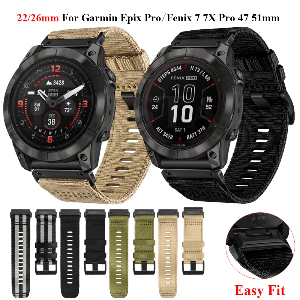 

Ремешок нейлоновый для наручных часов Garmin Epix Pro/Fenix 7 7X Pro 47 мм 51 мм/6 6X Pro, совместим с Quickfit 22 мм 26 мм