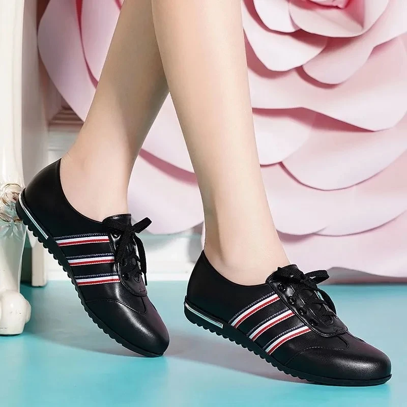 

Lady flats split leather sneakers plus size 41 42 spring women's casual shoes lace-up comfortable sneakers