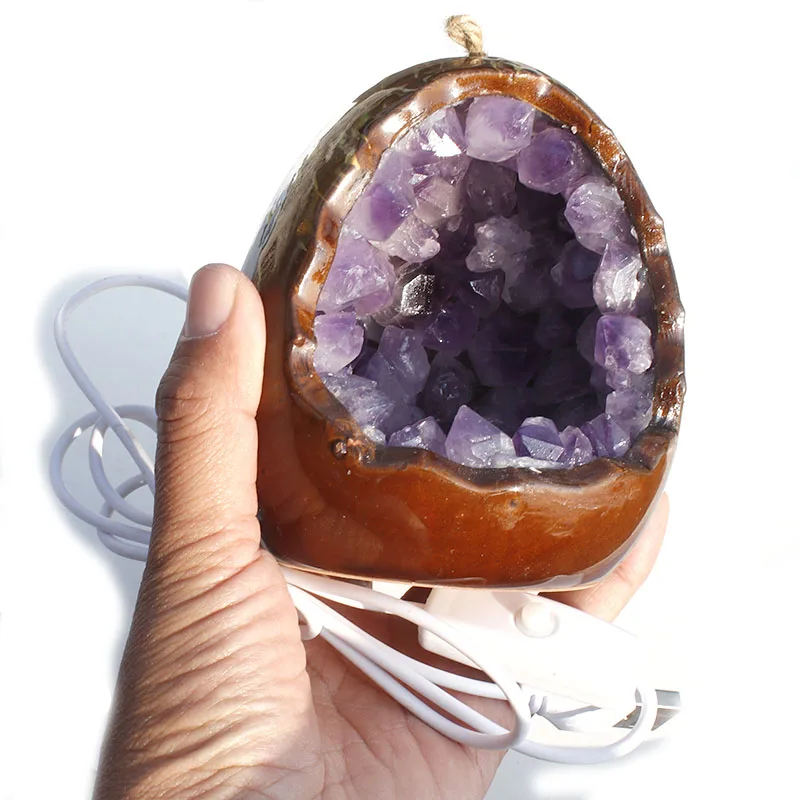 

1 Pcs natural amethyst and citrine crystal cluster light for home decor