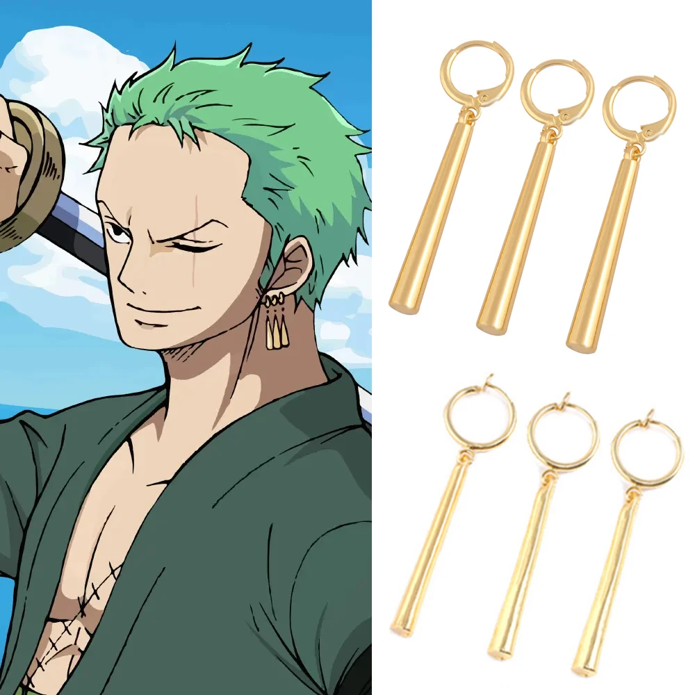 Anime One Piece Roronoa Zoro Cosplay Earrings Sauron Ear Clips Golden Pendant Hook Earrings For Women Men Jewelry 3Pcs/Set
