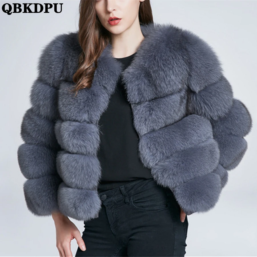 

Grey Winter Warm Thick Faux Fox Fur Coat Women Soft Plush Jackets Overcoat Elegant Fashion Outwear Top Korean Furry Sobretudos