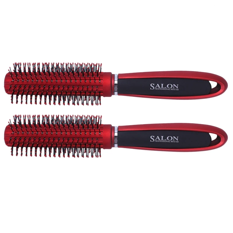 

2X Red Black Plastic Anti-Slip Round Hair Brush Wave Hair Comb 9 Inchlong