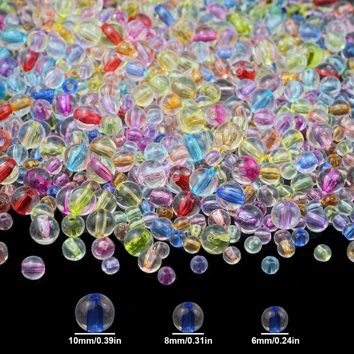 Акриловые круглые бусины 6/8/10 мм цвет в ассортименте