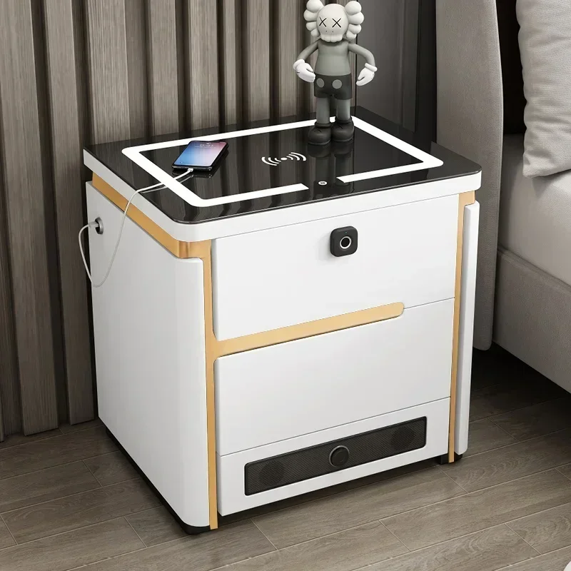 

Multifunctional Smart Bedside Table Wireless Charger Minimalist Modern Nightstand Nordic Light Mesita De Noche Furniture WKNS