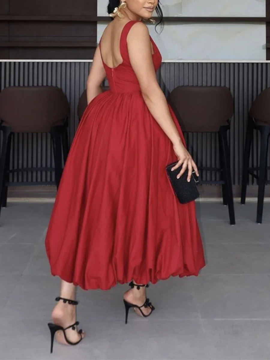 VGH Красное темпераментное бальное платье для женщин с круглым вырезом без