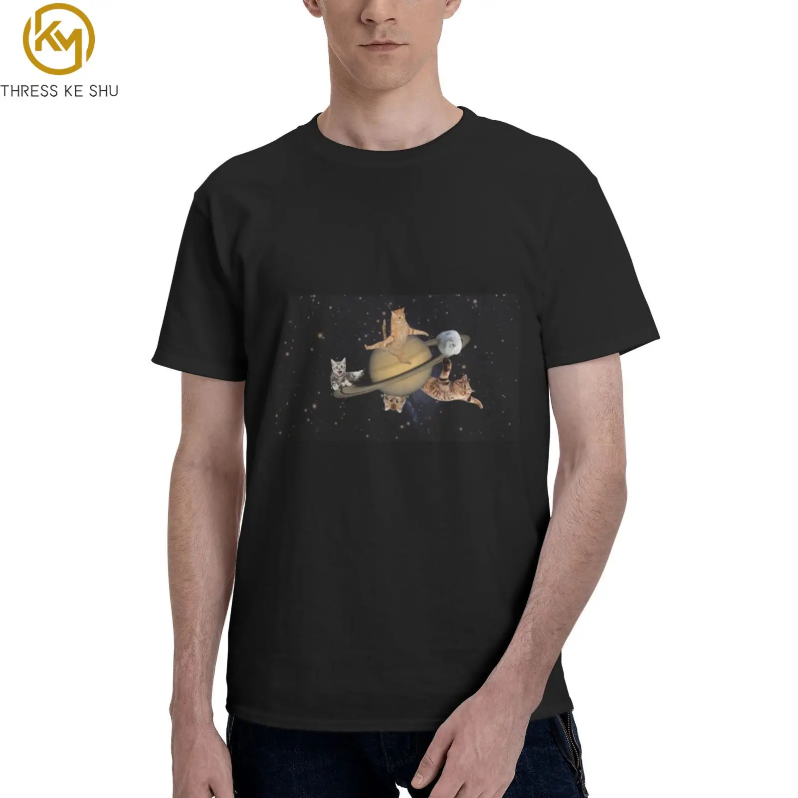 

Kawaii космическая планета Кот мультфильм мужская одежда футболки для мужчин повседневные четыре сезона футболки кошки влюбленные Графические футболки