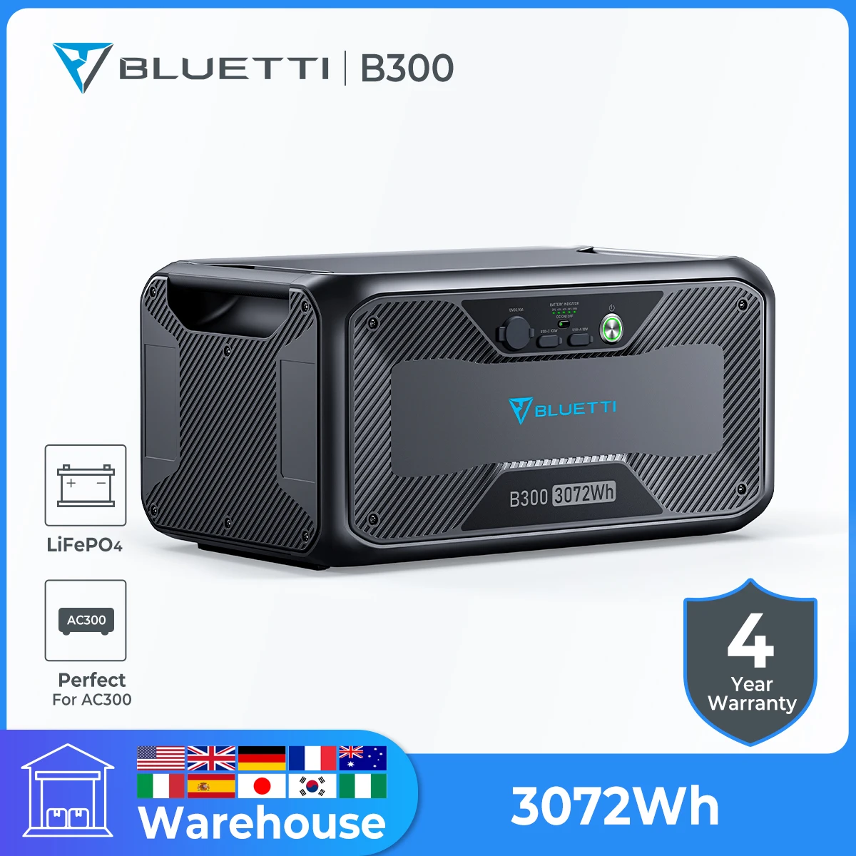 

BLUETTI B300 Expansion Battery 3072Wh LiFePO4 Battery Pack MPPT BMS for Power Station AC300/AC500/AC200MAX/AC200P/EB240/EP500Pro