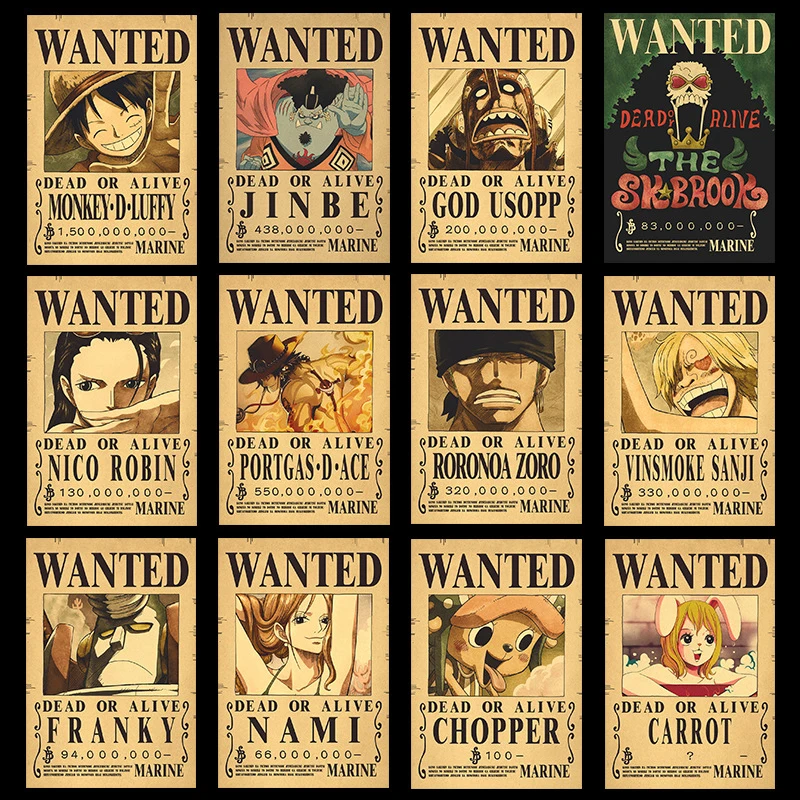 

Random 10 Pcs/set Anime One Piece Vintage Posters Children Room Living Wall Decoration Cartoons Pirate Wanted Paintings Stickers
