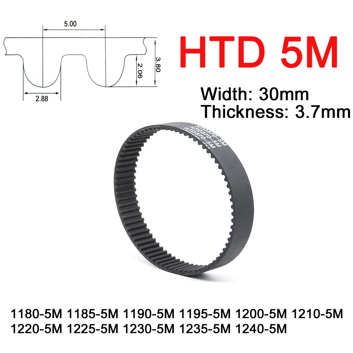 

1Pc Width 30mm 5M Rubber Arc Tooth Timing Belt Pitch Length 1180 1185 1190 1195 1200 1210 1220 1225 1230 1235 1240mm Drive Belts