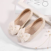 kids leather shoes new girls bow 2022 korean spring autumn for lace bouquet flower girl princess shoes children white pink gold