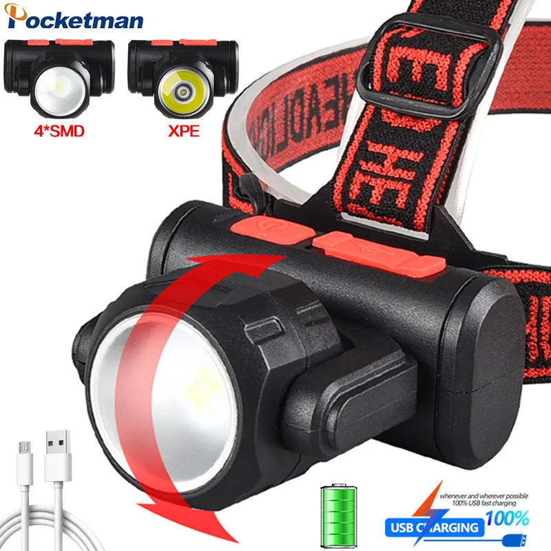 

2 In 1 Headlight USB Rechargeable Spotlight Floodlight Double Head 360° Rotatable Headlamp Outdoor Camping Lamp Built In Battery