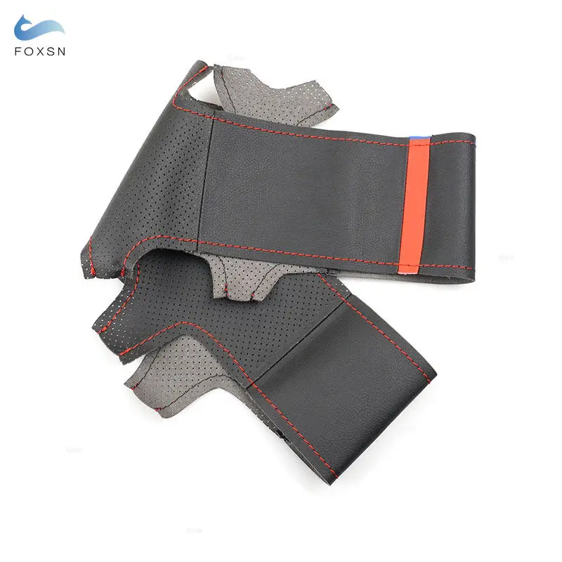 Для Toyota Prius 20 XW20 2004 2005 2006 2007 2008 2009 черный кожаный чехол на руль автомобиля с красной