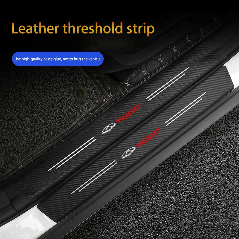 

4pcs Car Door Sill Protector Stickers For Chery Tiggo 2 3 4 5 6 7 8 3X 5X Pro T11 Leather Carbon Fiber Decor Decal Threshold