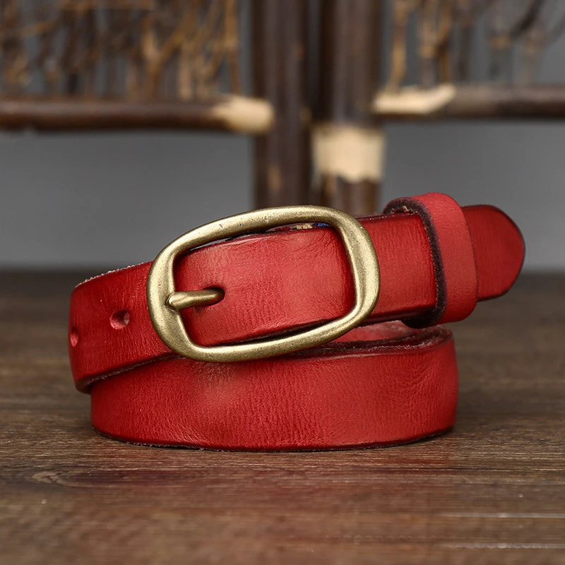 For Female Strap Ladies Adjustable Belts Retro High Quality 2.3cm Do Old Copper Buckle Width Women Cowskin Genuine Leather Belt