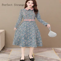 2022 spring autumn new arrival high quality s 3xl retro peter pan collar bowknot women long dress with belt