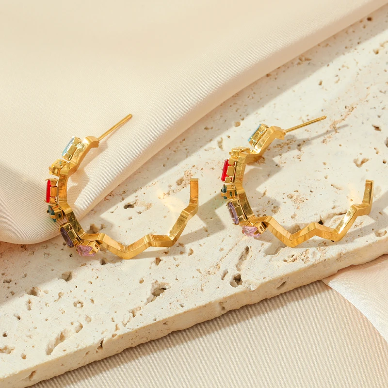 EILIECK 316L Нержавеющая Сталь C-образные красочные хрустальные серьги для женщин