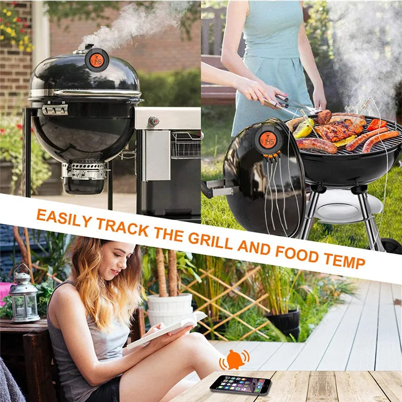 

Probe 2/4 Food Read Instant Outdoor Support Thermometer Grill Meat Digital Oven Bluetooth Indoor Wireless Cooking Smoker For