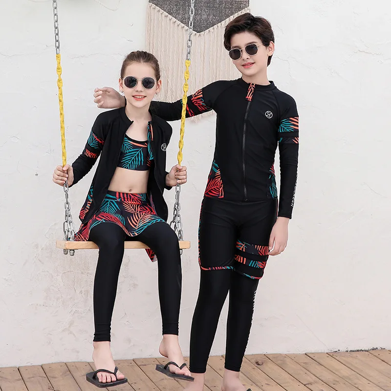 

Summer Fashion Children Rashguard Sunscreen Long Sleeve Swimsuit 5 Piece Set Surfing Diving Suit Breathable Quick Dry Swimsuit