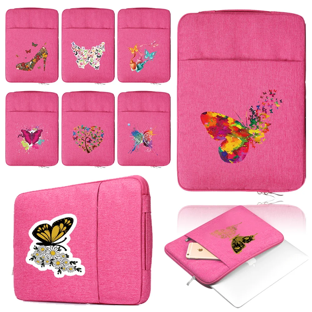 

New Laptop Bag Sleeve for 11 12 13 14 15 Inch Macbook Air Lenovo Dell Huawei Butterfly Pattern Protective Carrying Case Handbag