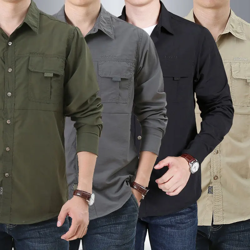 

Мужская тактическая быстросохнущая тонкая рубашка с длинными рукавами, сезон, уличная Свободная Повседневная рубашка для альпинизма, боль...