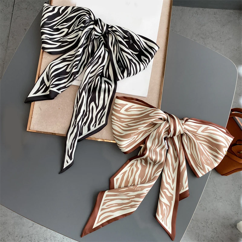 

Женские ободки для волос тесемка, шарф шелковый атлас узкие длинные шарфы с круглым воротником с принтом Платки женские галстуки Для женщин...