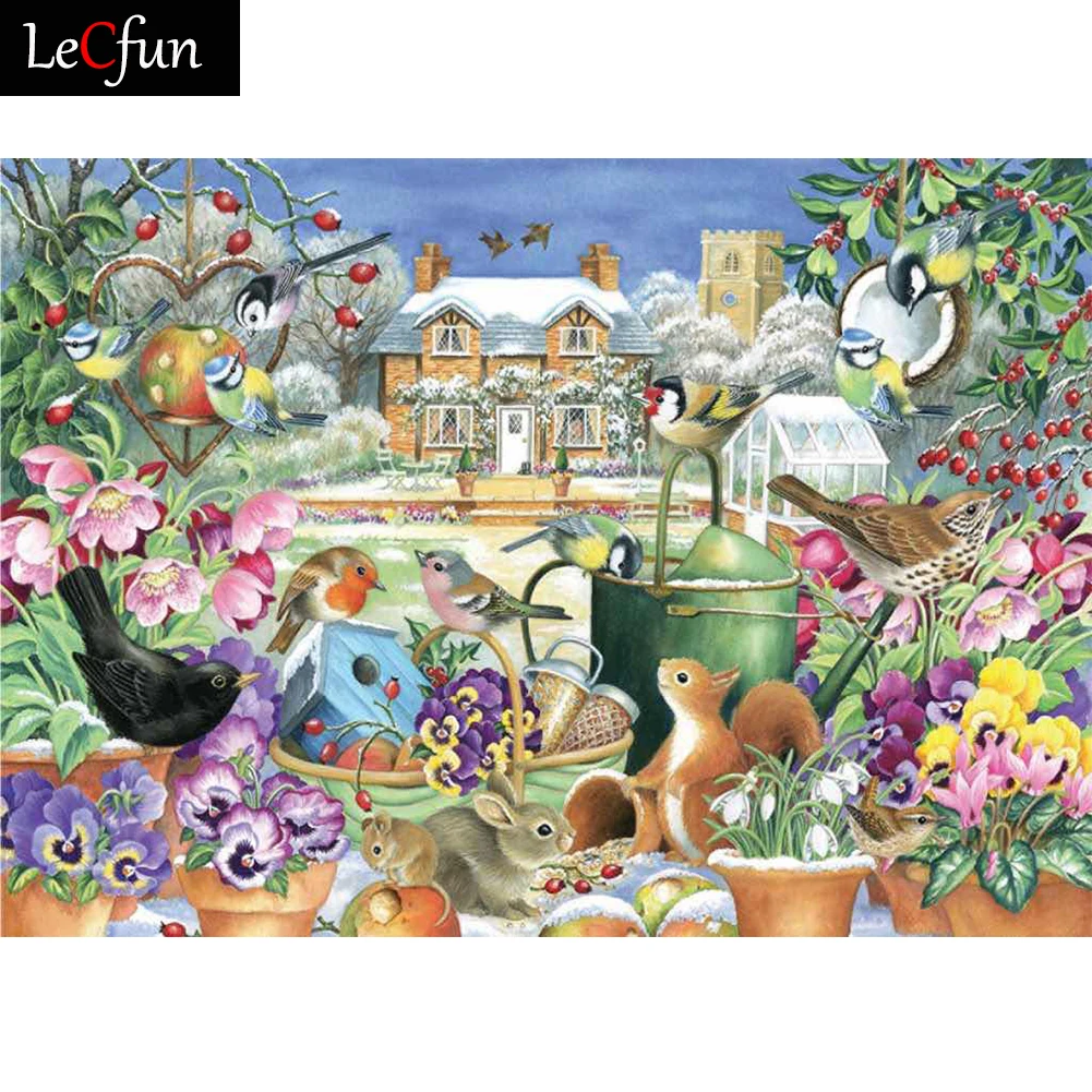 LeCfun 5D Full Drill Diamond Painting Kits Birds Flowers Diamonds Art Square/Round Gem Dotz Rhineston Paint By Number Home Decor