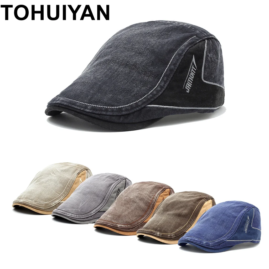 

TOHUIYAN Mens Vintage Cotton Newsboy Hats Spring Summer Duckbill Visor Peaked Cap Baker Boy Boina Flat Cap Brand Beret Hats Caps