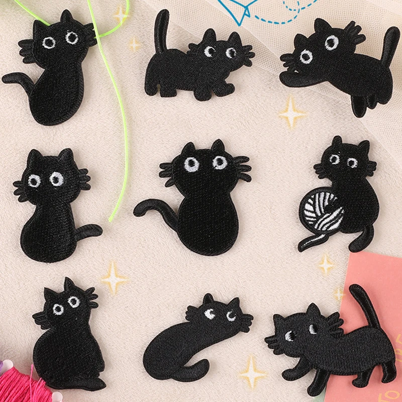 Parches bordados Para Ropa Para niños, lindos gatos, negros, Para planchar, Ropa...