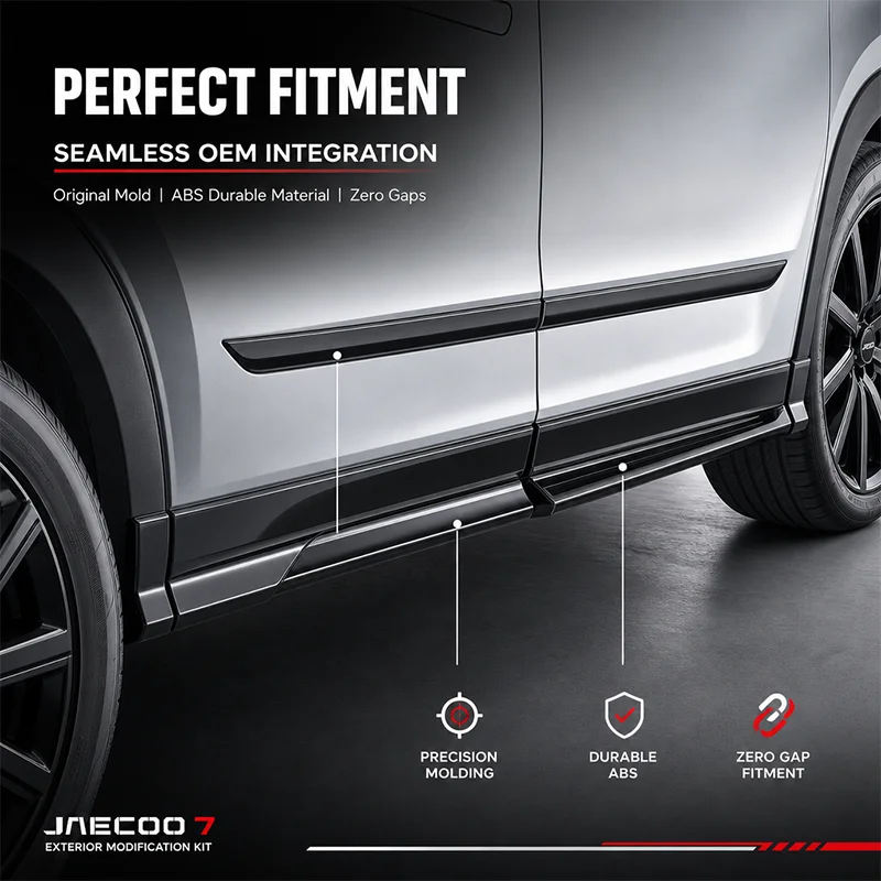 Фото Боковые пороги из АБС-пластика для JAECOO J7, расширители порогов JAECOO J7 Sport, накладки на пороги, комплект для внешнего тюнинга кузова, аксессуары G №5