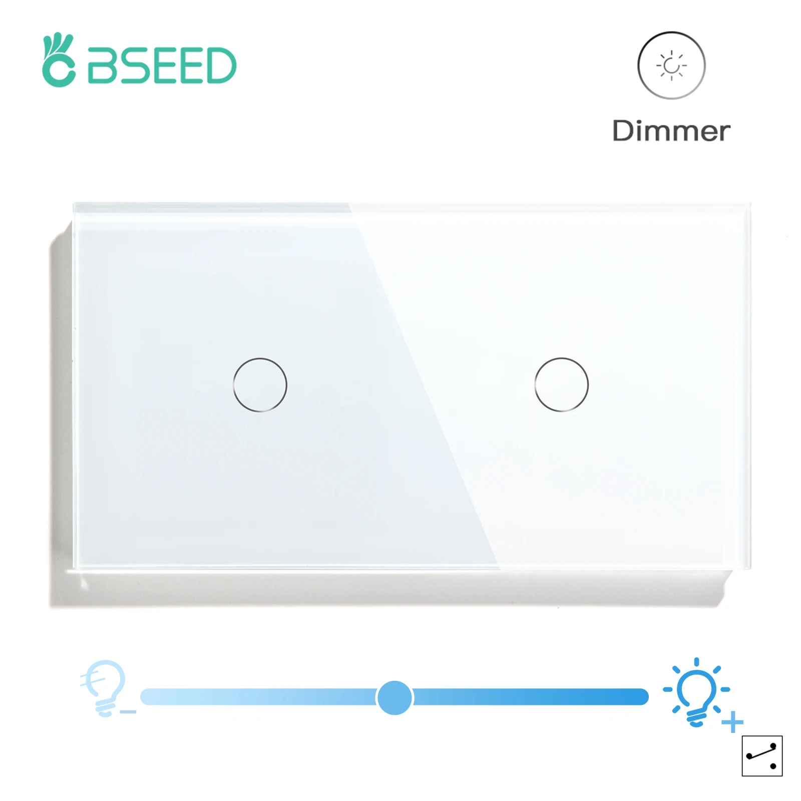 BSEED Double 1Gang 2Way Dimmer Touch Light Switch Crystal Panel Wall Switches Touch Sensor Dimmable Led Light EU Standard