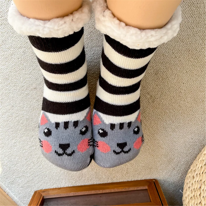 

Non Slip Children Socks Winter Warm Plush Grip Soft Floor Fluffy Fuzzy Slippers Sock Thermal Knitted Deer Unicorn Cat Gifts