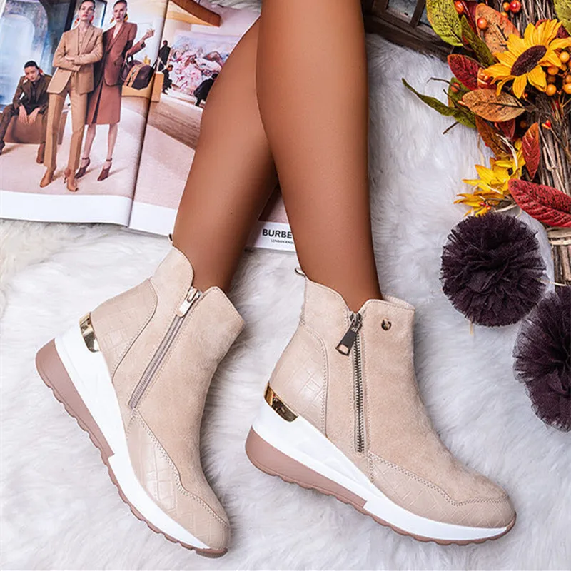 Купи Winter Boots Women 2022 Fashion Warm Snow Boots Wedge Platform Boots Women's Ankle Boots Size 43 Side Zipper Booties Botas Mujer за 1,056 рублей в магазине AliExpress