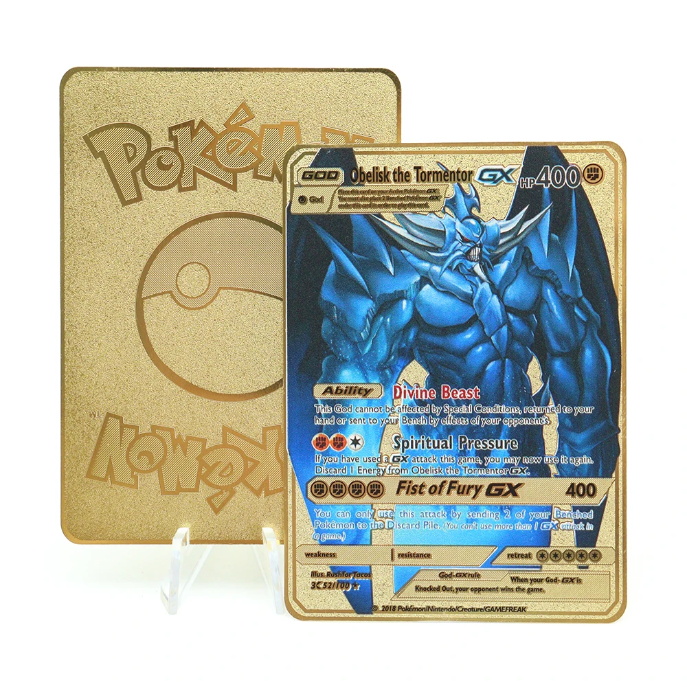 

Anime English Pikachu Charizard Mewtwo Pokemon Metal Card Gold Game Collection Cards Birthday Gift Kids Toys Vmax GX EX
