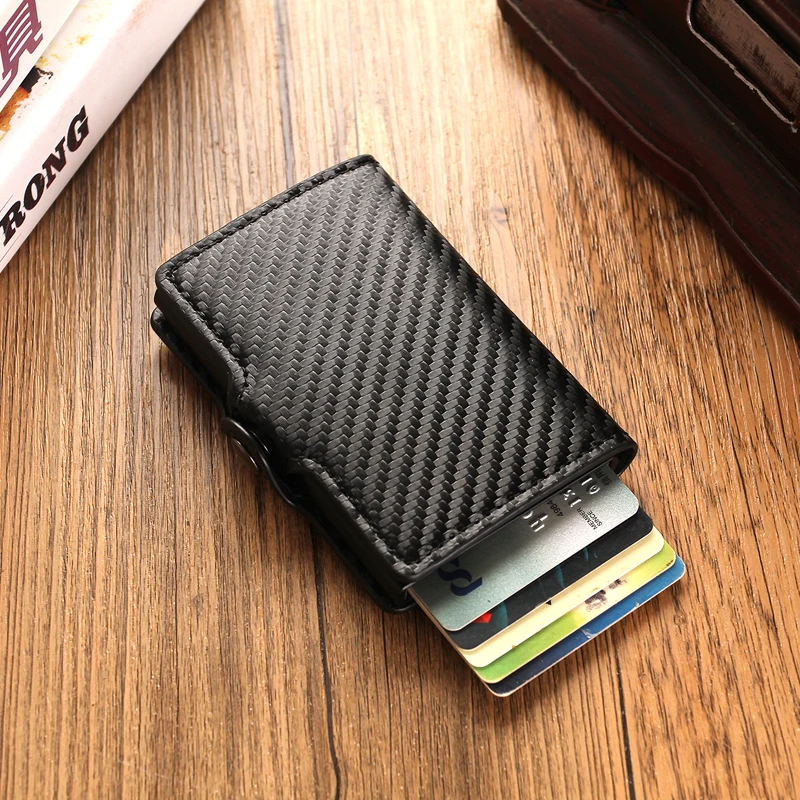 

Engraving Carbon Fiber Credit Card Holder Men Wallet Case Rfid Blocking Pop Up Cardholder Aluminium Metal Minimalist Wallet Safe
