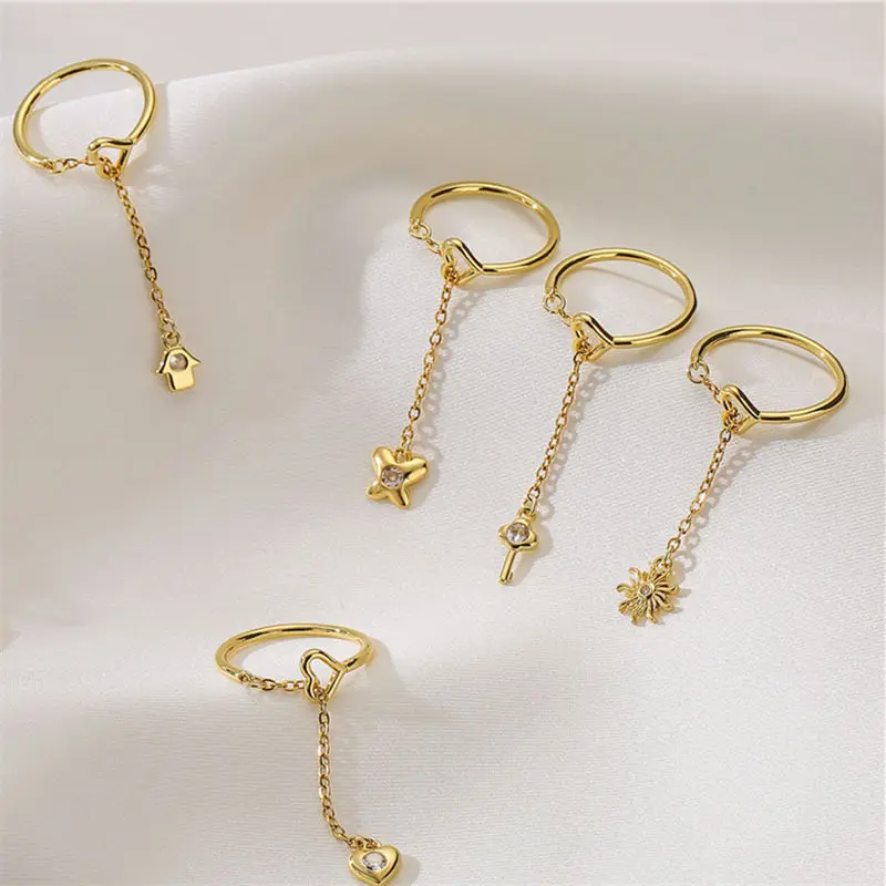 

HECHENG.CZ Link Chain Ring Trendy Adjustable Charm Gold Color Rings For Women Wedding Jewelry