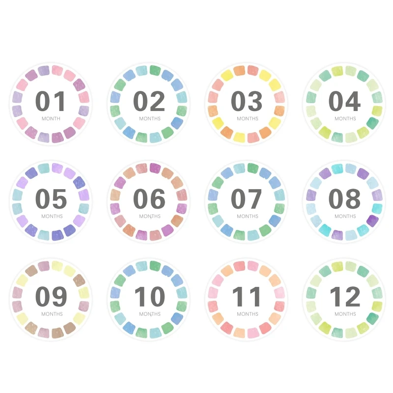

12Pcs Cute Baby Monthly Milestone Stickers for Babies Boys Girls 01 to 12 Months Sticker Memory Photo Props Accessories
