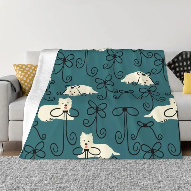 

West Highland White Terrier And Bow Blankets Warm Flannel Westie Dog Throw Blanket for Sofa Office Bedspreads