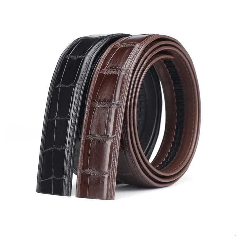 

Luxurious Crocodile Genuine Leather Men Belt No Buckle 3.4CM Width Quality Strap Black/brown Male Waist Belt 100-125CM