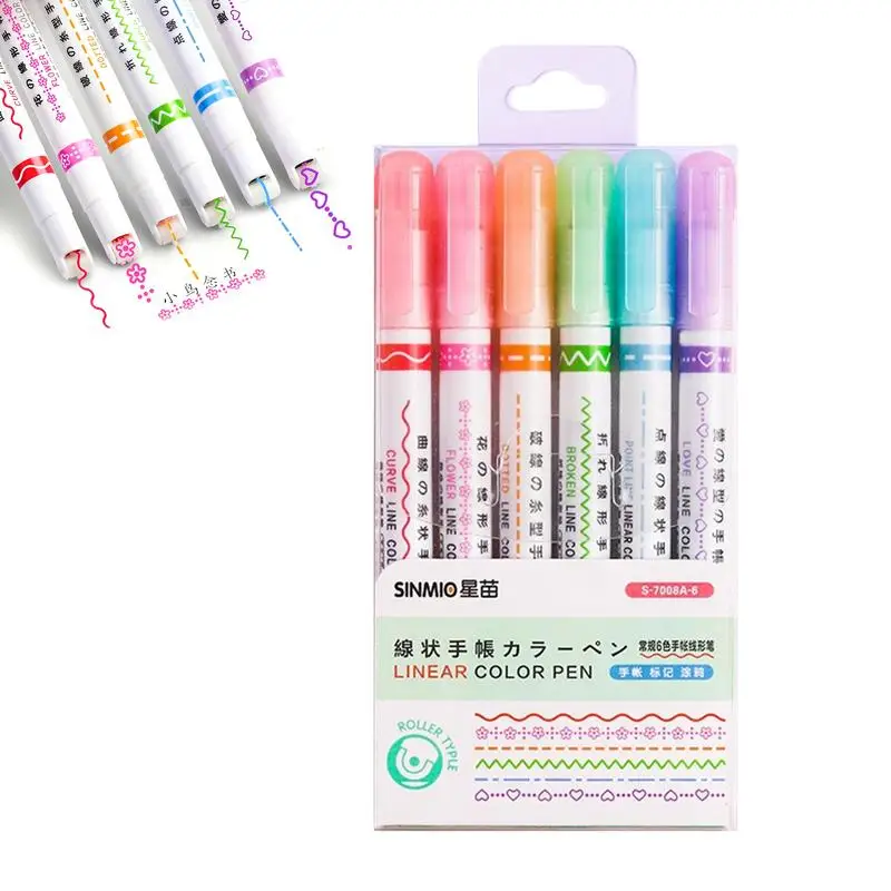 

Curves Highlighter Pen Set 6 Curves Shapes Colored Pens For Journaling Highlighters Set For Bullet Journaling Note Taking
