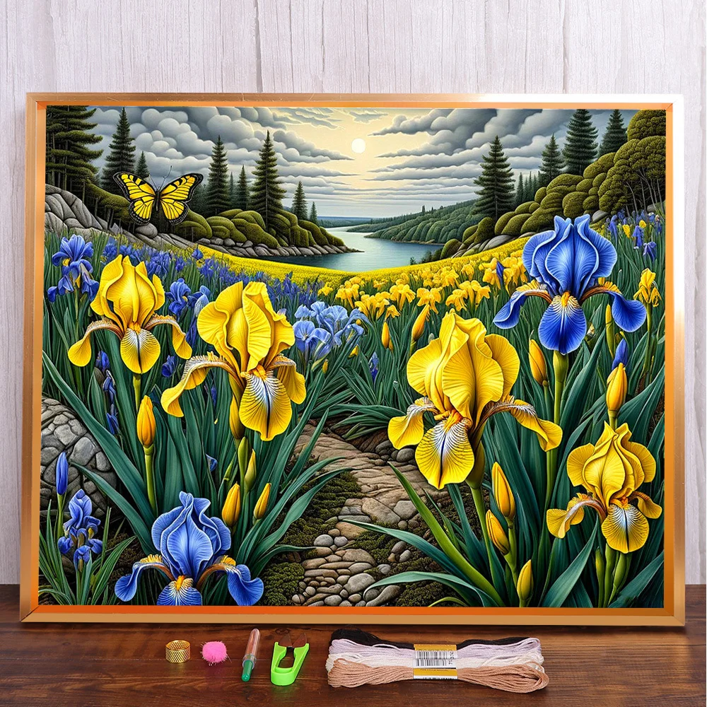 Цветы Радужный пейзаж вышивка крестиком полный набор для вышивки искусственная