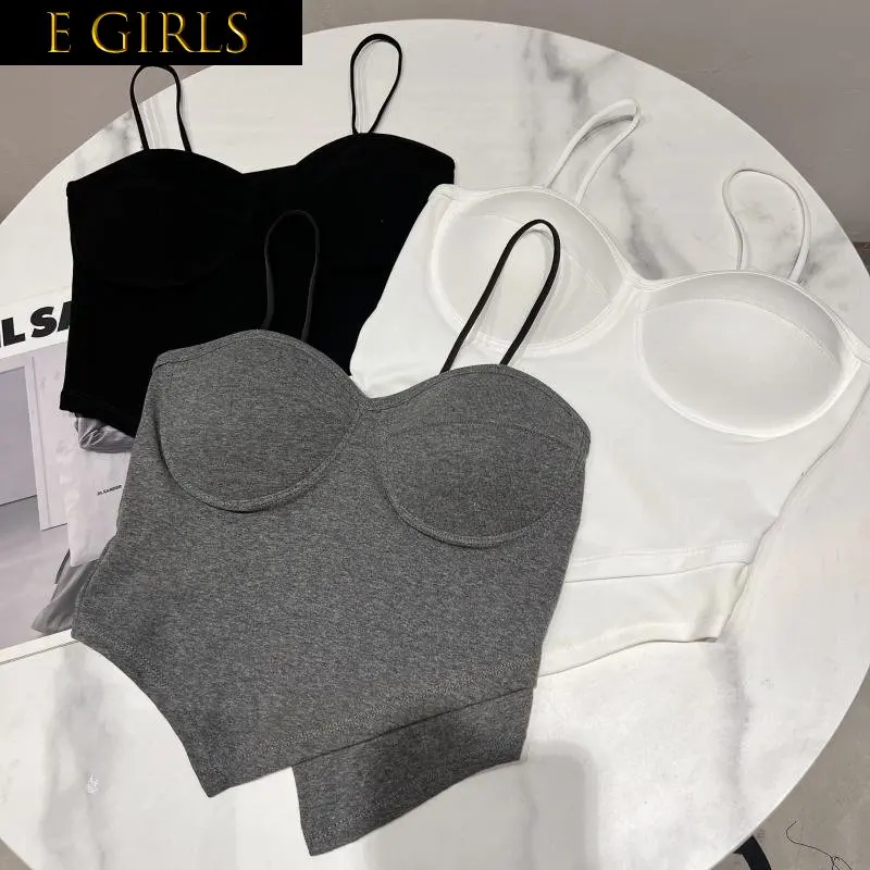 E GIRLS 2022 Summer New Arrival Sleeveless Spaghetti Strap Slim Chest Padded Camisole Women Tank Top GE307