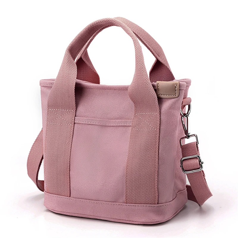 

Small Bag with Zipper Lady Portable Thickened Canvas Mobile Phone Bucket Tote Bag Solid Color Convenient Portable Bags