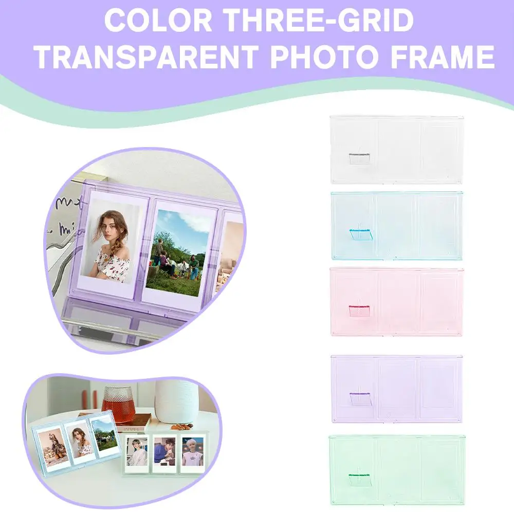 

3inch Photo Frame Transparent Digital Photo Frames Support Holder Picture Display Desktop Three Kpop Decor Stand Photo Grid W6P4