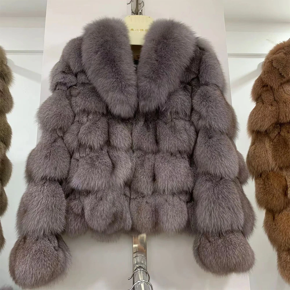 FURYOUME 2022 New Winter Women Real Fox Fur Coat 100% Natural Fur Jacket Fox Fur Collar Fashion Luxury Thick Warm Lady Outerwear enlarge